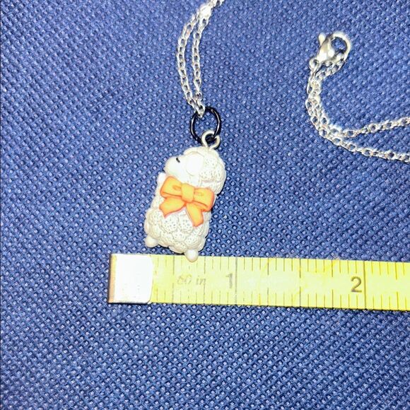 Silver Necklace with Orange Bow Pendant - Picture 2 of 3